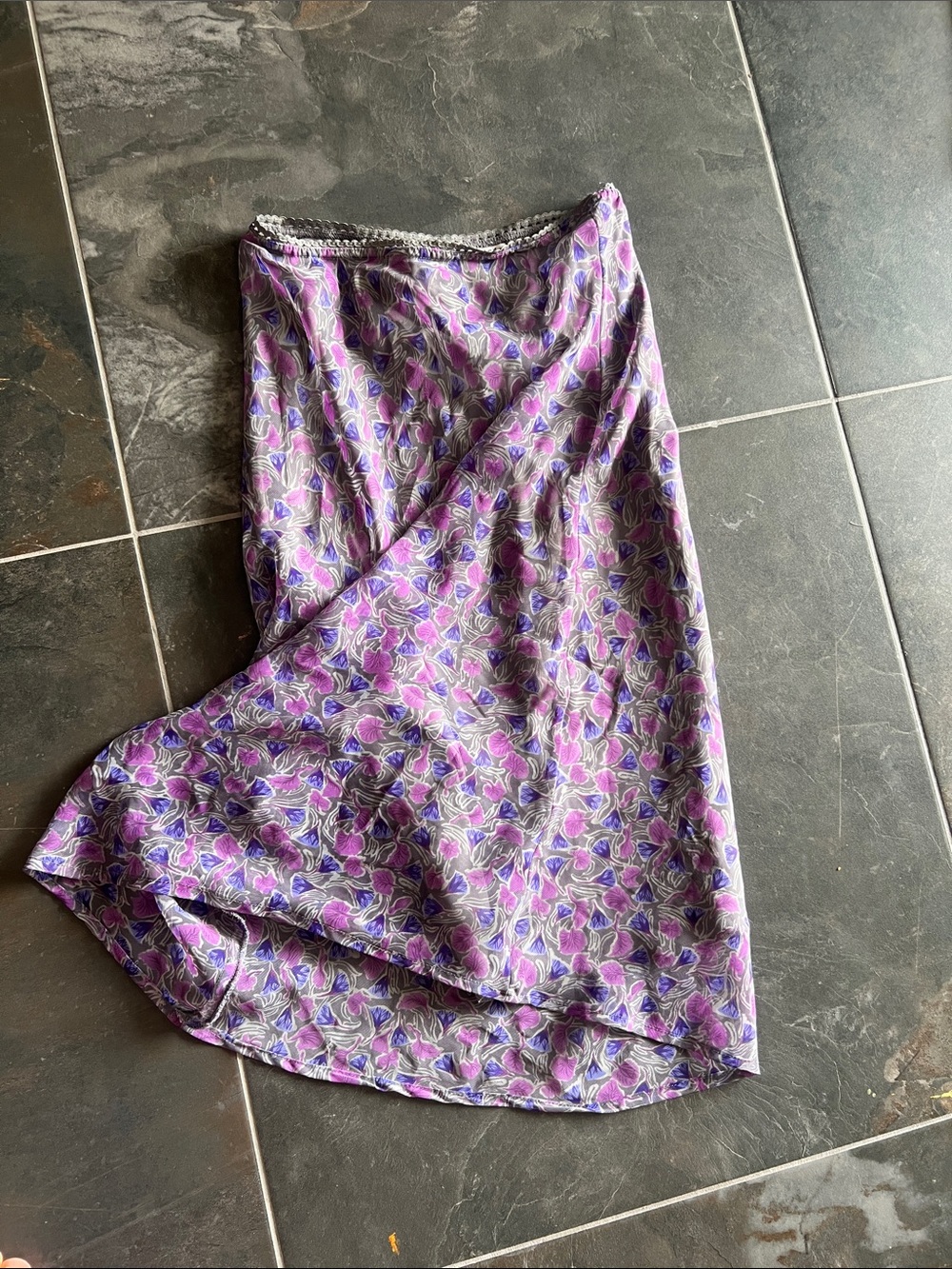 Sheer Gingko Floral Purple Midi Skirt